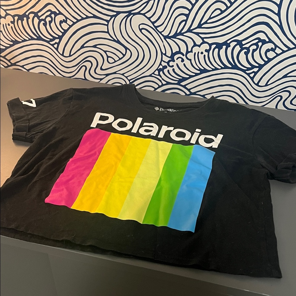 Polaroid Black Crop Top with Rainbow Stripes